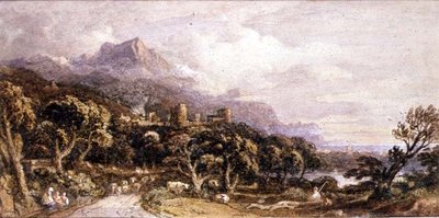 Paysage avec château et montagne - John Varley