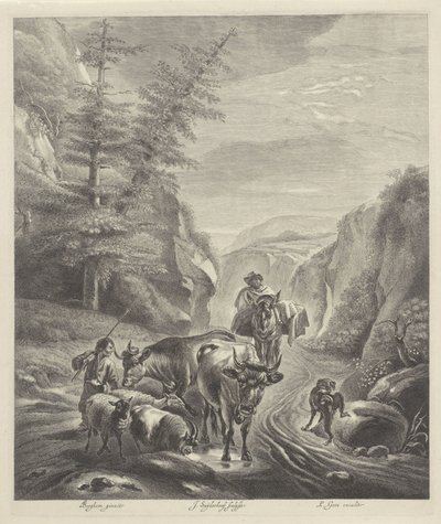 Bergers avec bétail sur un sentier de montagne - Jonas Suyderhoef