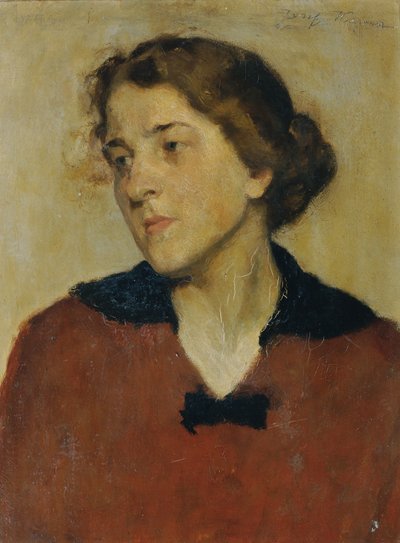 Portrait de femme avec un pull rouge - Josef Wawra