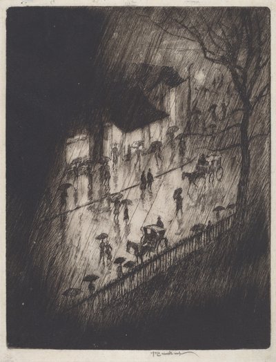 Nuit Pluvieuse, Magasins de Charing Cross - Joseph Pennell