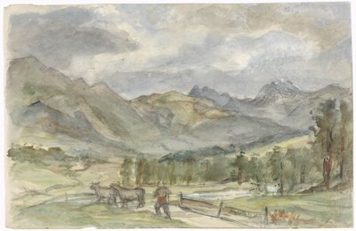 Paysage de montagne avec berger et deux vaches - Jozef Israëls