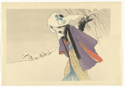 Femme marchant dans la neige - Kajita Hanko