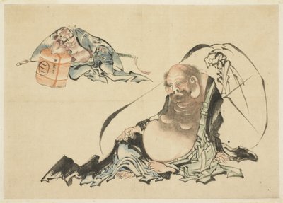 Hotei et Asahina Saburo allongés (deux esquisses) - Katsushika Hokusai