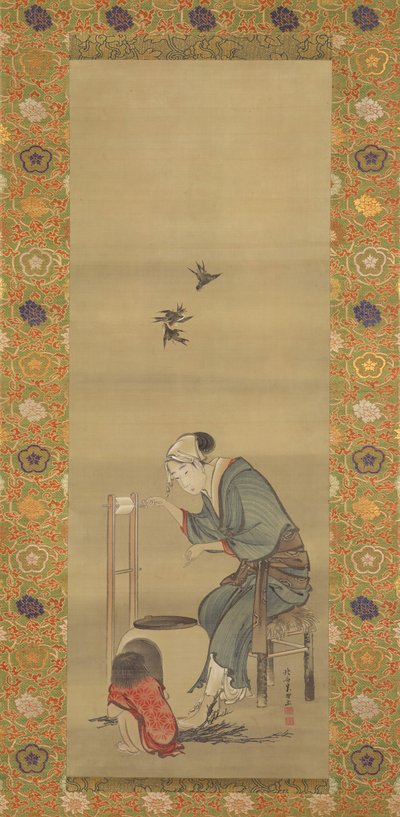 Femme filant de la soie - Katsushika Hokusai