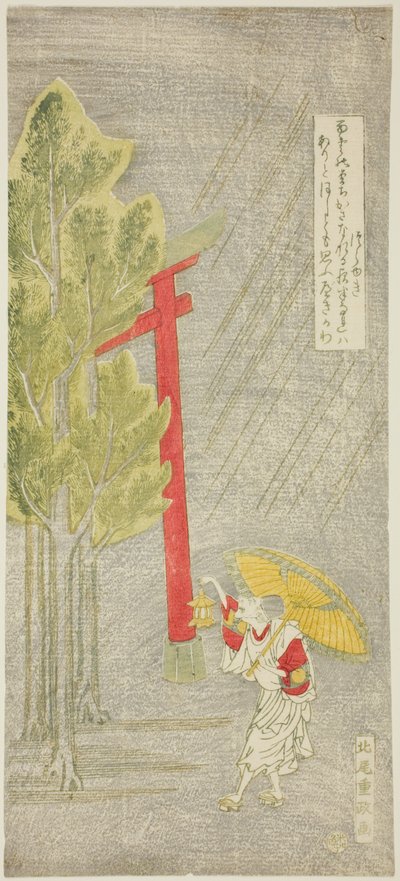 Pluie nocturne à un sanctuaire - Kitao Shigemasa