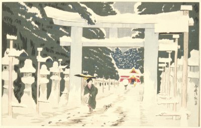 Forte neige au sanctuaire Toshogu à Ueno - Kiyochika Kobayashi