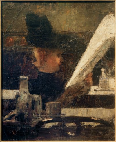 Lectrice de journaux au café (Dame au café) - Lesser Ury