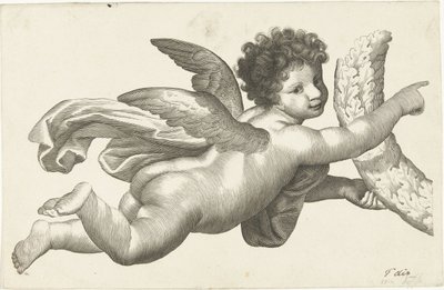 Putto flottant avec une couronne - Lubertus Teunis van Deth