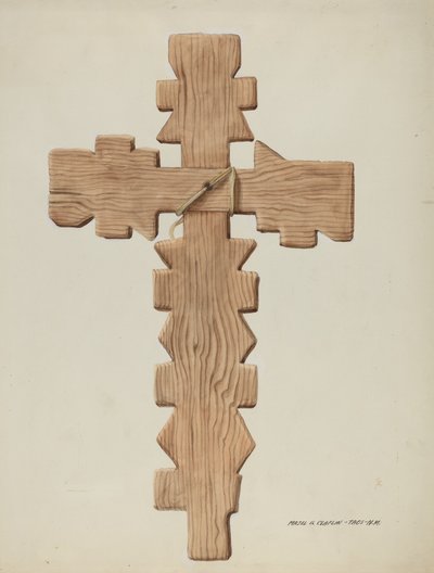 Croix Penitente, bois sculpté, vers 1937 - Majel G. Claflin