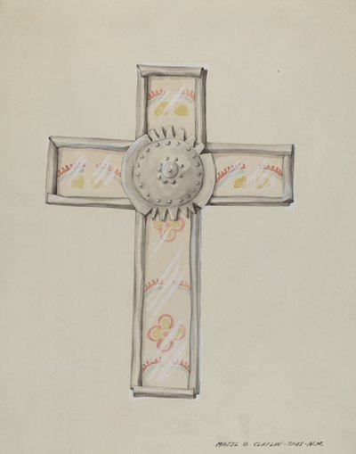 Croix en étain et papier peint, vers 1937 - Majel G. Claflin