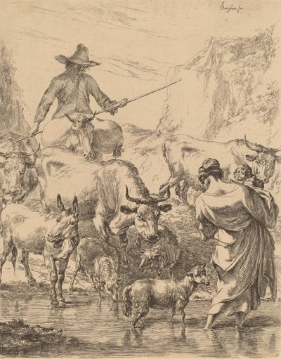 Troupeau traversant le ruisseau - Nicolaes Berchem