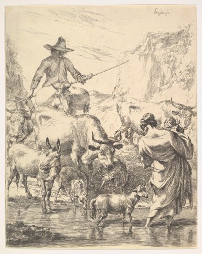 Le Troupeau Traversant Le Ruisseau - Nicolaes Pietersz. Berchem