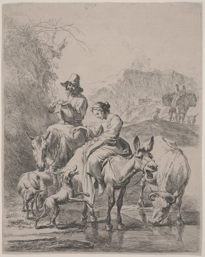 Traversée de la rivière (Le Ruisseau Traverse) - Nicolaes Pietersz. Berchem