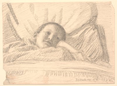 Enfant (petite fille ?) allongée dans le lit - Niels Jakob Jakobsen Bjerre