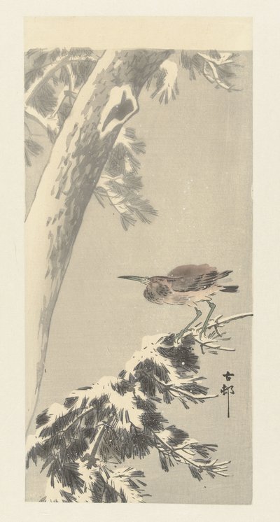 Héron indien sur une branche enneigée - Ohara Koson