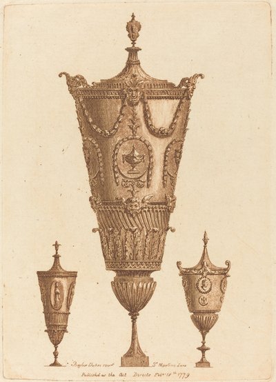 Trois vases classiques, un avec des guirlandes - Patrick Begbie