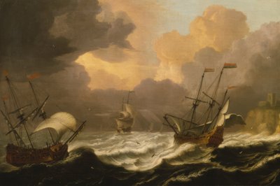 Mer agitée avec trois navires - Pieter Coopse