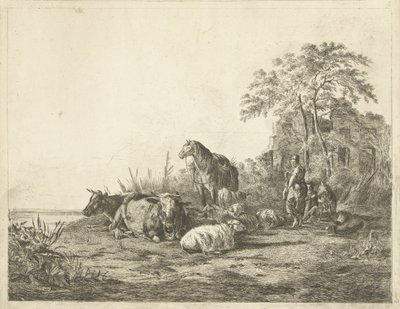 Berger et bergère avec troupeau de bétail - Pieter Gaal