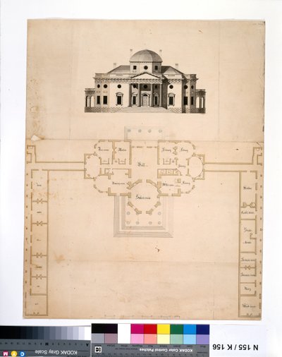 Monticello : 2ème version (plan et élévation ouest) - Robert Mills