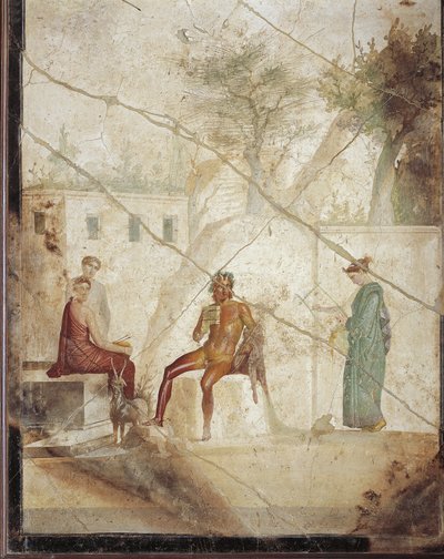 Fresque représentant Pan et les Nymphes de Pompéi, Italie - Roman