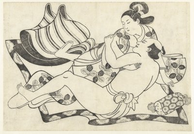 Couple amoureux sur un tapis - Sugimura Jihei