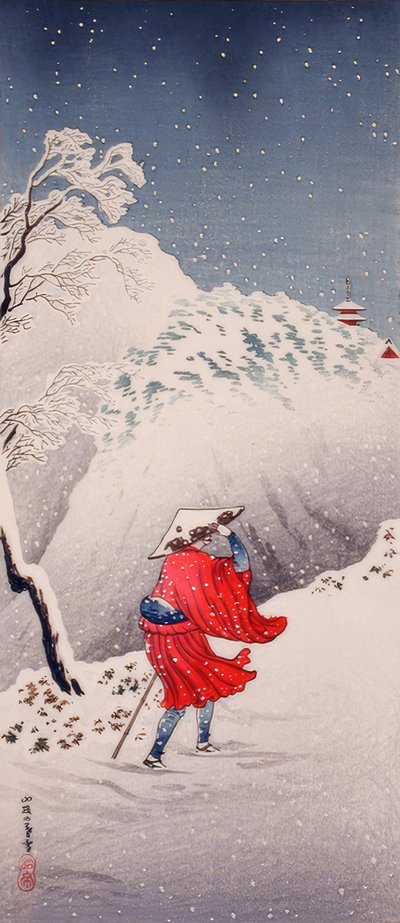 Soir enneigé sur un sentier de montagne - Takahashi Hiroaki