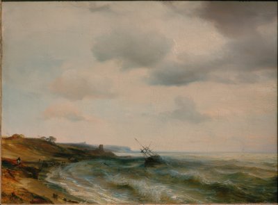 Côte maritime avec navire échoué - Theodore Gudin