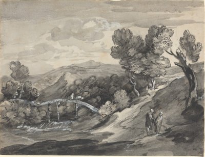 Paysage boisé en hauteur avec un pont - Thomas Gainsborough