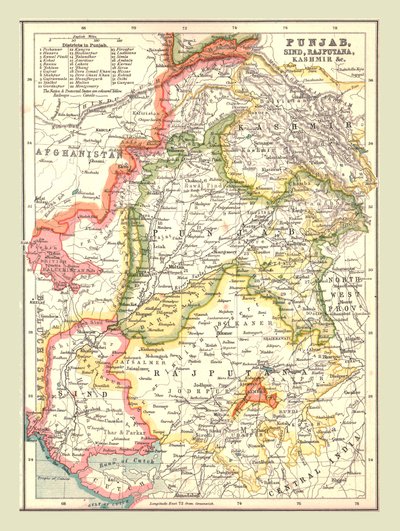 Carte du Pendjab, Sind, Rajputana et Cachemire, 1902 - Unbekannt