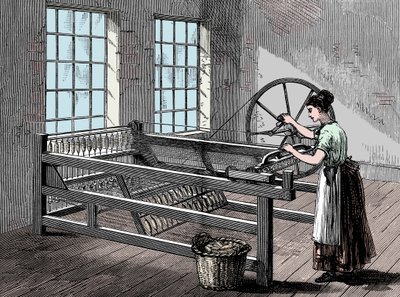 Femme utilisant un Spinning Jenny, vers 1880 - Unbekannt