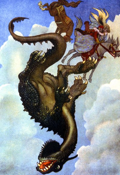 Couple combattant un dragon, vers 1910 (illustration) - Unbekannter Künstler