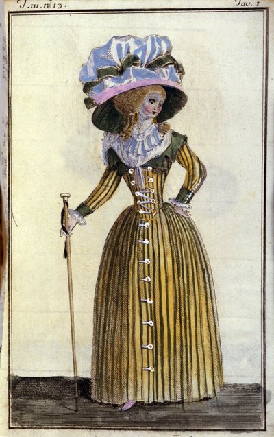 Mode : jeune femme élégante avec une canne. 1787 - Unknown artist