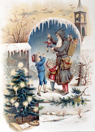 Père Noël avec des enfants. Chromolithographie de 1892 - Unknown artist