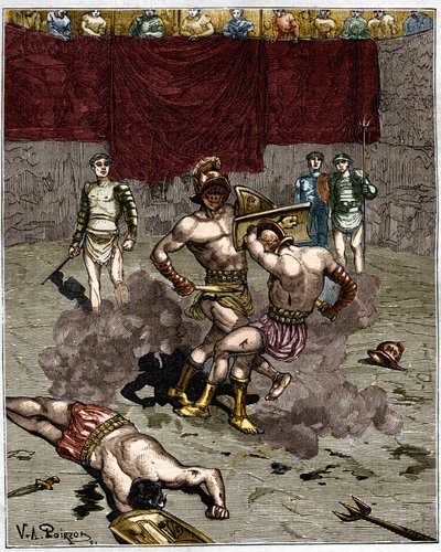 Combat de gladiateurs. Gravure du 19ème siècle. - Unknown artist