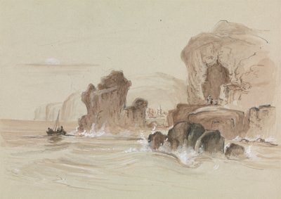 Littoral rocheux avec petit bateau de pêche - Unknown artist