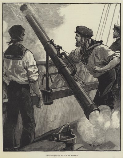 Tir de fusées à bord du HMS Monarch - William Heysham Overend