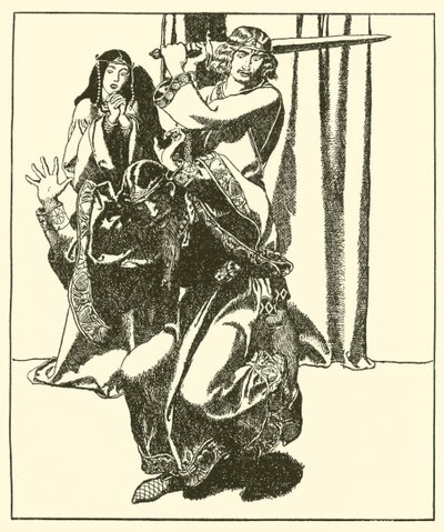 Sir Tristram attaque le roi Mark - after Howard Pyle