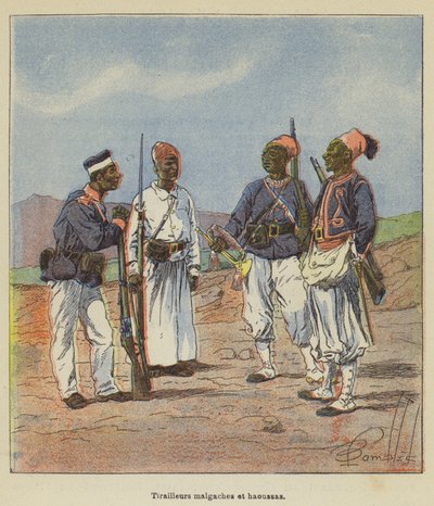 Tirailleurs malgaches et haoussas - after Louis Charles Bombled