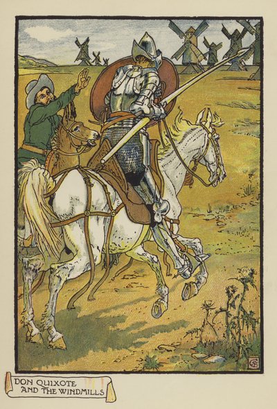 Don Quichotte et les moulins à vent - after Walter Crane