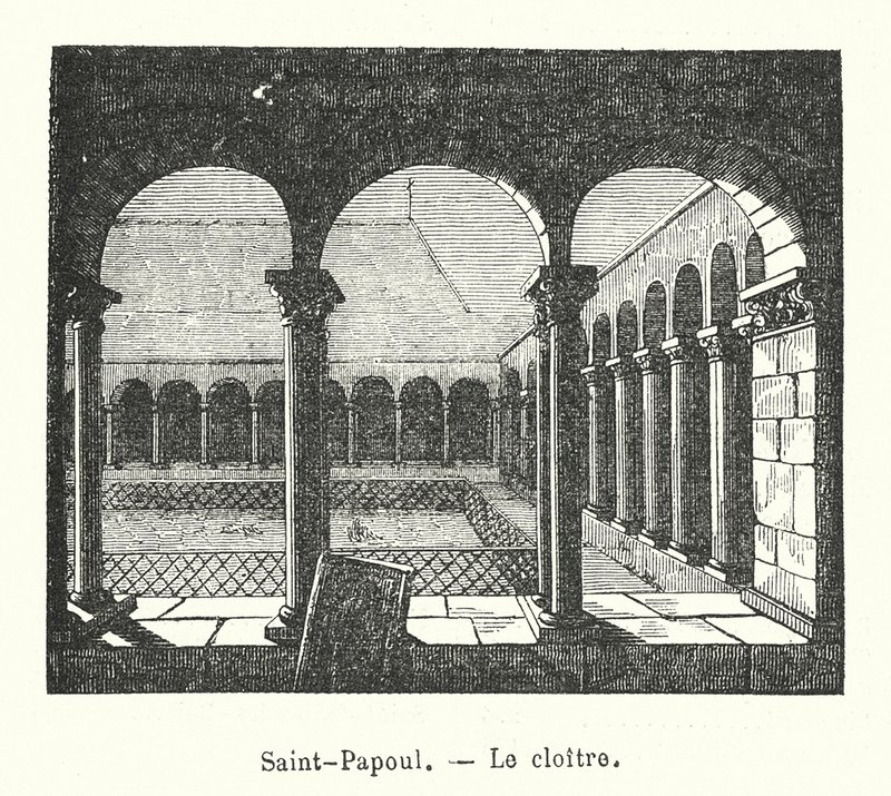 Saint-Papoul, Le cloître (gravure) - (after) French School