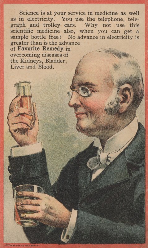 Publicité pour Favorite Remedy, traitement des maladies des reins, de la vessie, du foie et du sang - American School