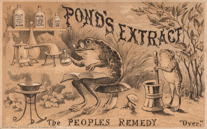 Grenouilles préparant des médicaments, publicité pour Ponds Extract - American School
