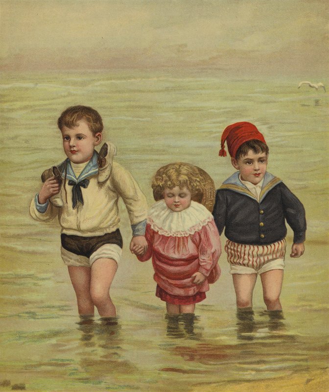 Enfants pataugeant à la plage - English School