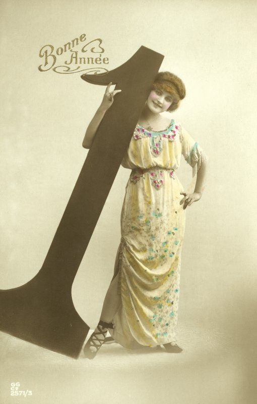 Carte de Nouvel An avec une fille et un numéro un - French Photographer