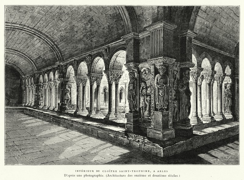 Intérieur du cloître Saint-Trophime, à Arles - French School