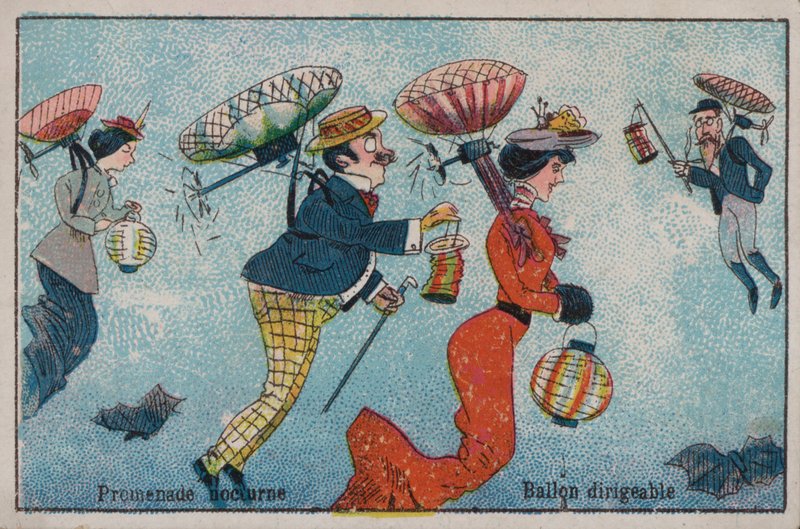 Promenade nocturne, ballon dirigeable - French School