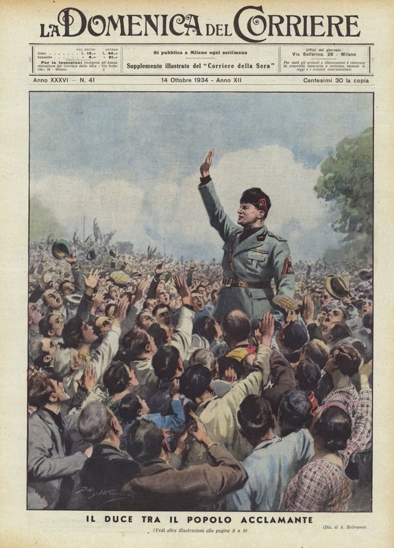 Le Duce parmi le peuple acclamant - Achille Beltrame
