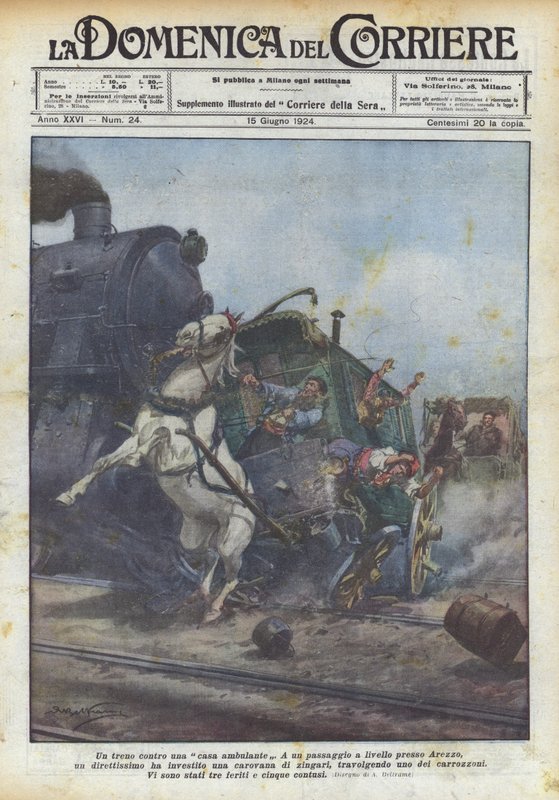 Un train contre une maison ambulante - Achille Beltrame