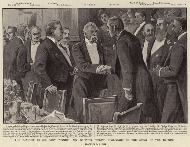 Le banquet pour Sir John Tenniel, M. Balfour disant bonne nuit à l