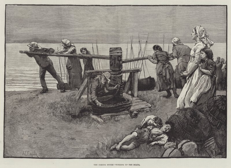 La Tempête qui approche, remontant les bateaux - Alfred Edward Emslie